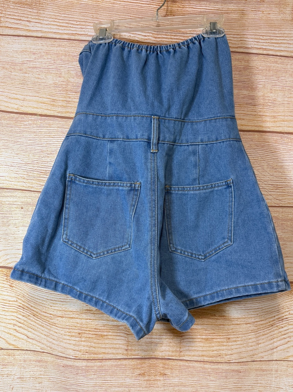 Strapless Denim Button Fitted Short Romper Size Small - Picture 4 of 9